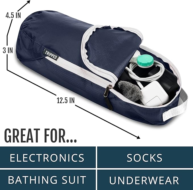 Large Compression Packing Cubes for Travel-Packing Cube Luggage Organizers 7 Piece Set for Checked Luggage-Ultralight, Expandable/Compression Bags by TRIPPED Travel Gear (Navy/White)