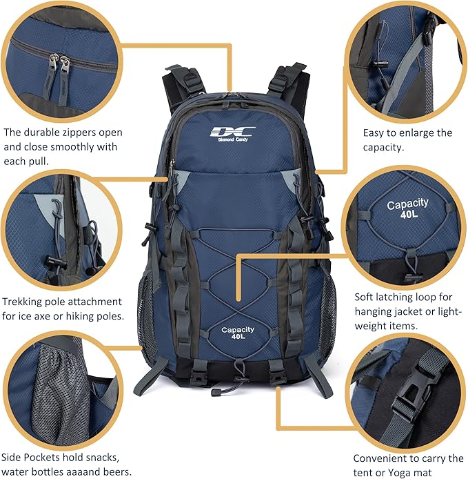 Diamond Candy Waterproof Hiking Backpack for Men and Women, Lightweight Day Pack for Travel Camping