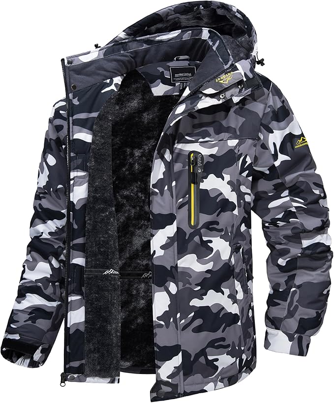 TACVASEN Men's Winter Ski Jacket Waterproof Snow Coats Snowboard Fleece Lining Jacket Warm Parka with Hooded