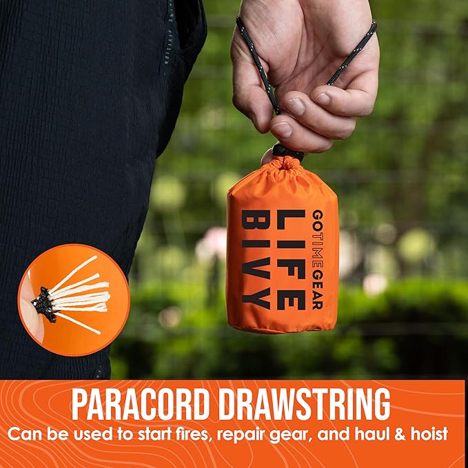 Go Time Gear Life Bivy Emergency Survival Sleeping Bag Thermal Bivy - Use as Emergency Bivy Sack, Survival Sleeping Bag, Mylar Emergency Blanket