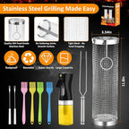 Rolling Grill Baskets (2PCS), Stainless Steel Grill Basket, Dishwasher Safe BBQ Grill Accessories Portable Grill Baskets for Outdoor Grill for Fish, Shrimp, Meat, Vegetables, Fries Outdoor Cooking Camping