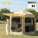 10x10 FT Pop Up Screen House Tent - Instant Screened Gazebo Canopy with Mosquito Net, Portable Backyard Tent for 4-6 People, Easy Setup Patio Shelter for Camping, BBQ, Sports & Outdoor
