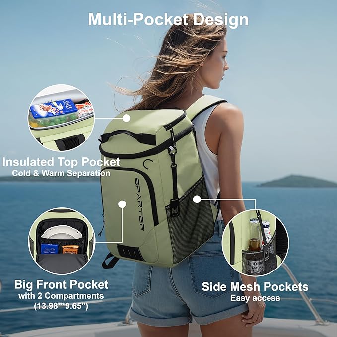 Backpack Cooler Insulated Leak Proof 33/49 Cans, 2 Insulated Compartments Thermal Bag, Portable Lightweight Beach Travel Camping Lunch Backpack for Men and Women