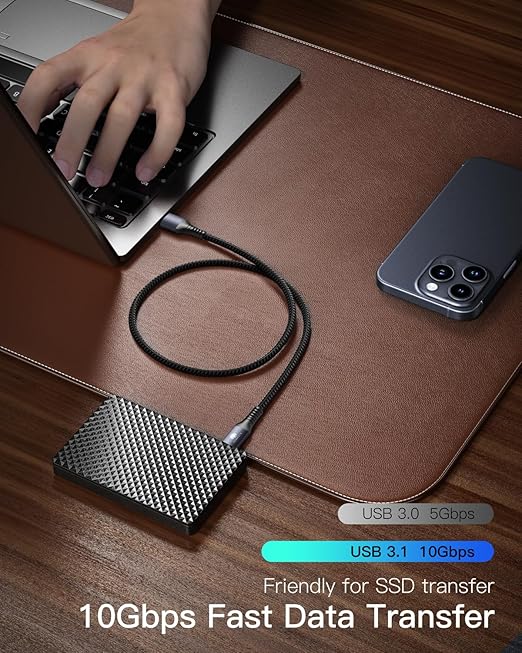 CONMDEX USB A to USB C 10Gbps (1.5ft, 2-Pack) USB 3.1 Gen 2 Short Data Transfer Type C Cord, Fast Charging Carplay Android Auto USB C Cable for iPhone 17 Air 16 Plus 17 16 Pro Max, Galaxy S25 S24