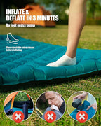 AKSOUL Sleeping Pad Camping Inflatable: Extra Thickness Double Persons Self Inflating Mat with Built-in Foot Pump, Lightweight Ultra-Wide Air Mattress with Pillow for Camping, Backpacking