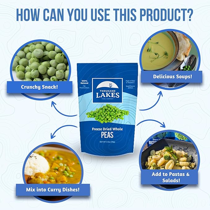 Thousand Lakes Freeze Dried Vegetables - Whole Peas 3.5 ounces | 100% Peas | No Salt Added | No Preservatives