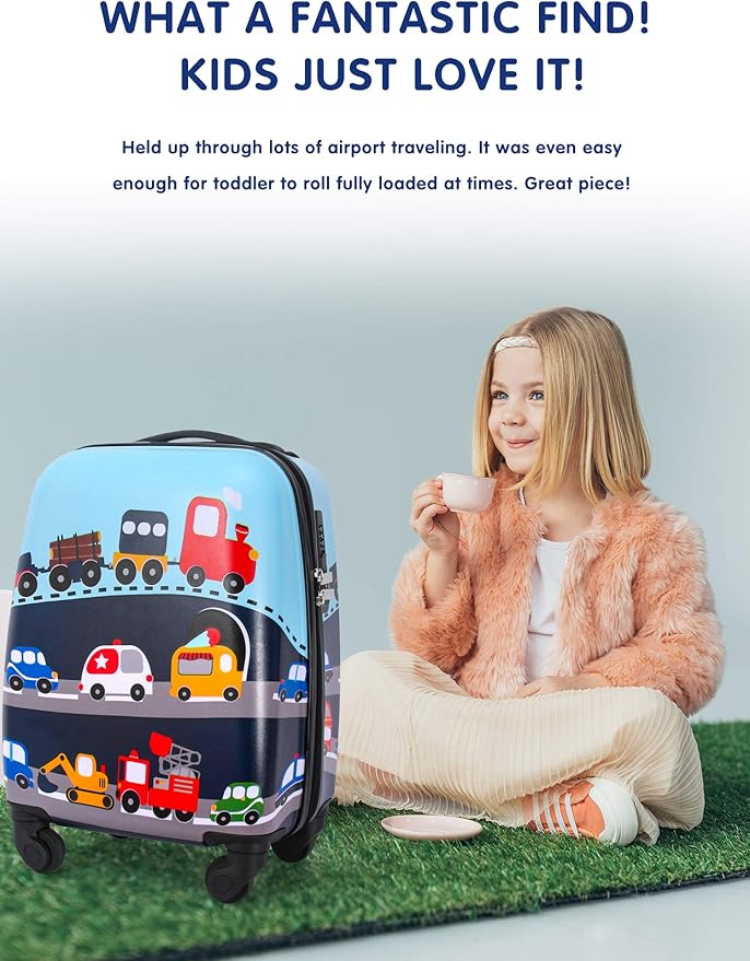 GURHODVO Kids Carry On Luggage Children Rolling Suitcase with 4 Wheels Hardshell Case for Toddler to Travel (Car)