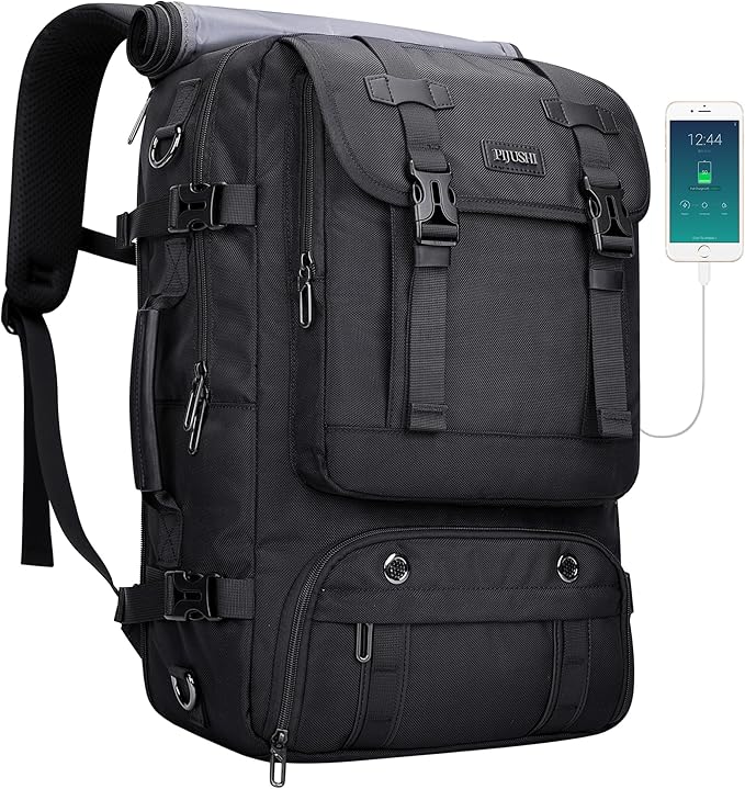 PIJUSHI Travel Backpack for Women Men Carry on Luggage Backpack Flight Approved Convertible Duffle Bag Fit 16 Inch Laptop(PE037 Black)