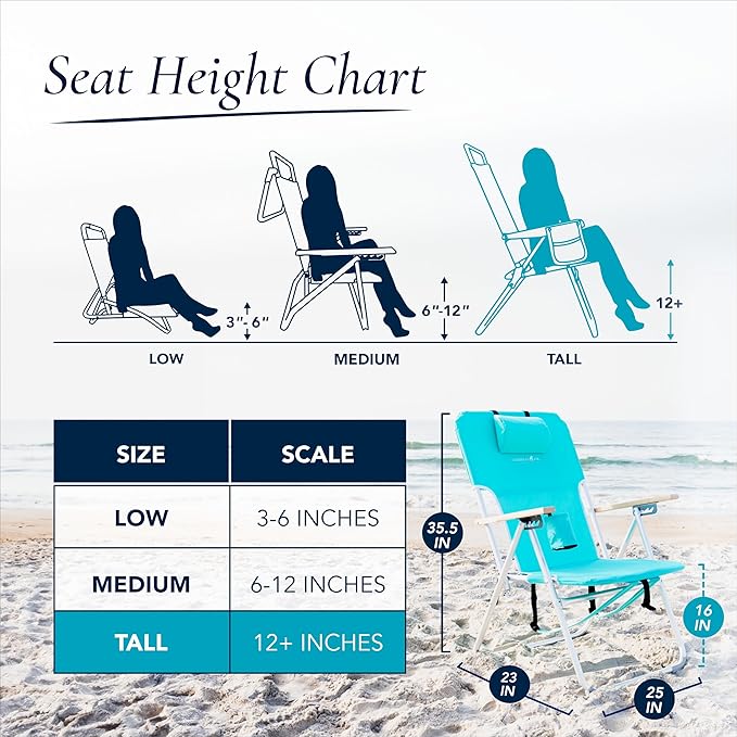 Caribbean Joe Folding Beach Chair, 4 Position Portable Backpack Foldable Camping Chair with Headrest, Cup Holder, and Wooden Armrests, 300 lb Capacity