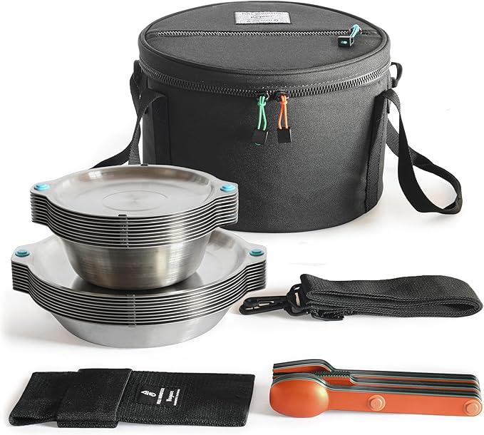 FULL WiNDSOR - MAGWARE - Magnetic Bowls and Plates Set - Stainless Steel Travel Dinnerware for Camping, Overlanding, Backpacking, Picnic, RV, Outdoor Dining Portable Tableware Mess Kit