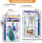 Yonlevres Credit Card Holder Slim Wallet, Peacock RFID Wallet Women Front Pocket Small Card Holder, Cute Travel Thin RFID Blocking Card Organizer Card Case ID Window PU Leather Girl Ladies