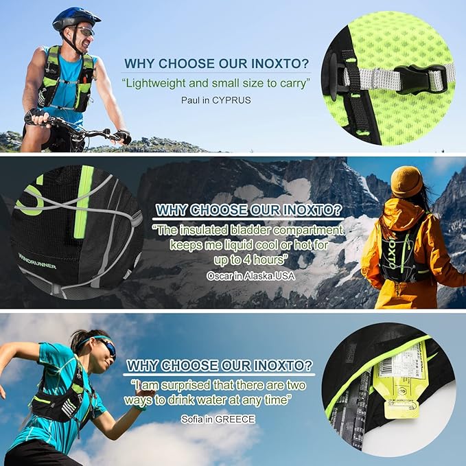 INOXTO Hydration Vest Backpack,Lightweight Water Running Vest Pack with 1.5L Water Bladder Bag Daypack for Hiking Trail Running Cycling Race Marathon for Women Men