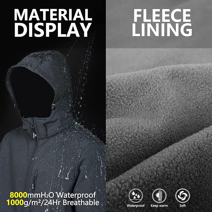 Outdoor Ventures Men's Lightweight Softshell Jacket Fleece Lined Hooded Water Resistant Winter Hiking Windbreaker Jackets