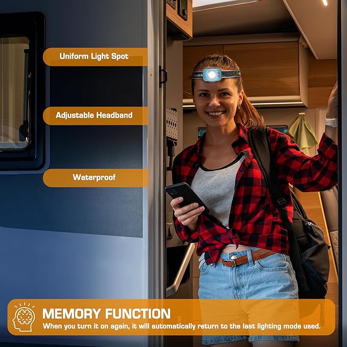 EverBrite 600 Lumen Headlamp, Rechargeable Headlight with 4 Modes, Super Bright Head Lamp with Spotlight & Floodlight, Motion Sensor, Memory Function for Camping, Hiking-Blue