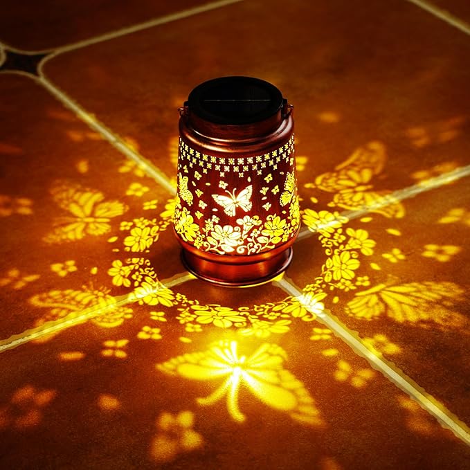 Homemory Solar Lanterns Butterfly Lights Outdoor Waterproof Garden Decor Women Gifts for Birthday, LED Hanging Solar Lights Metal Lantern Decoration Outside for Yard, Patio, Backyard, Porch, Lawn