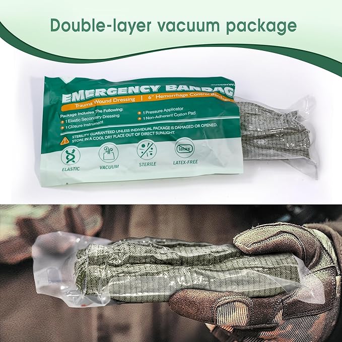 6 Inch 3 Packs Israeli Bandage - Emergency Bandage with Vacuum Sterile Package - for Wound Dressing, First Aid Kit, Medical Trauma Kit Refill