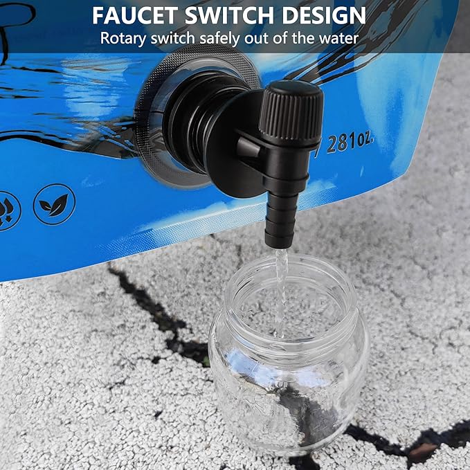 Collapsible 8L Water Storage Bag, BPA-Free Portable Folding Water Jug with Adjustable Faucet, Leakproof Emergency Water Bag for Camping, Hiking, Riding, Outdoor Sport (Blue, 4)