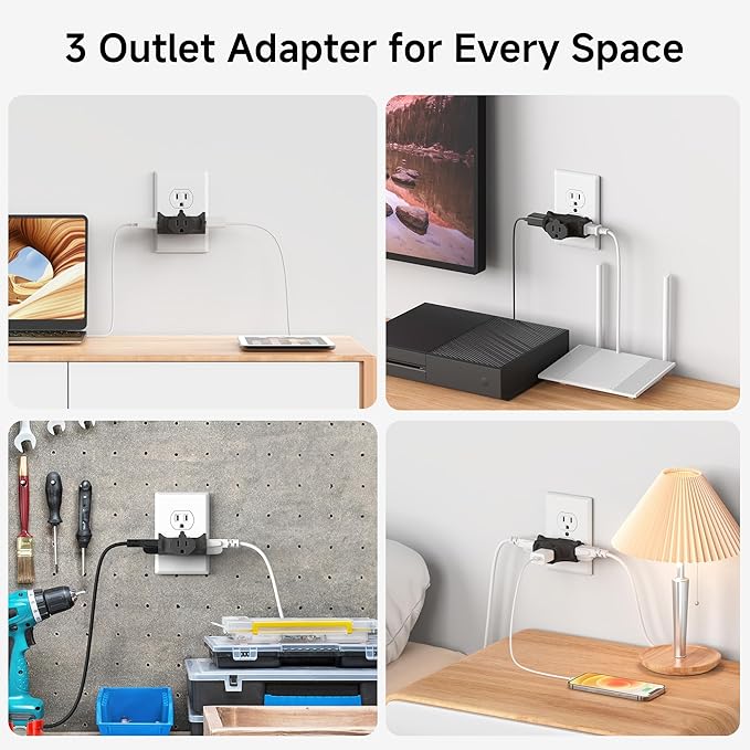 [ETL Listed] Cable Matters 3-Pack 3 Way Plug Adapter 15A 1875W, 3 Prong 3 Outlet Adapter, Power Splitter Plug Outlet, 3 Way Electrical Splitter, Black