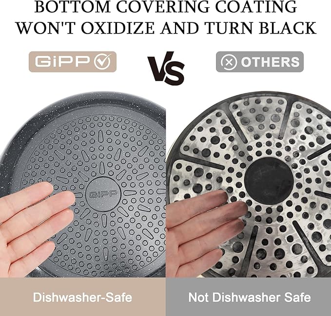 GiPP Ceramic Non Stick Frying Pans Set Removable Handle, Dishwasher & Oven Safe Nonstick Skillets with Detachable Handle, Healthy Cooking Compatible with All Stovetops, PFOA Free, RV Cookware set