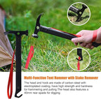 Eurmax USA Hiking Camping Tent Stakes and Hammer Set Lightweight Multi-Function Tent Hammer with Tent Stake Remover,Tent Pegs for Camping, Hiking, Backpacking, Gardening(Red Stakes)