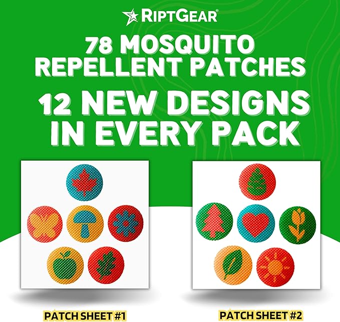 RiptGear Mosquito Patches - 78 Pack of Bug Stickers for Kids and Adults, Natural Citronella Patch Sticks to Any Surface - DEET Free Mosquito Stickers