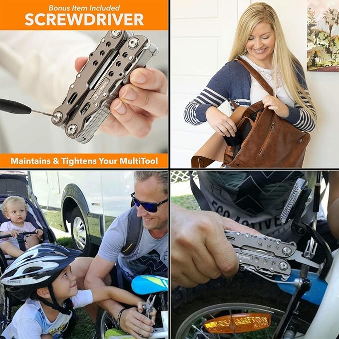 15-in-1 Multitool Pocket Knife, Multipurpose Stainless Steel All In One Tool for Camping Hiking Survival Travel Home - Portable Heavy Duty Folding Utility Multi Tool with Self-Locking