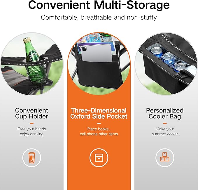 ALPHA CAMP Oversized Folding Camping Chair, Heavy Duty Portable Lawn Chairs with Cooler Bag, Side Pocket & Cup Holder, Folding Chairs for Outside Support 450 LBS