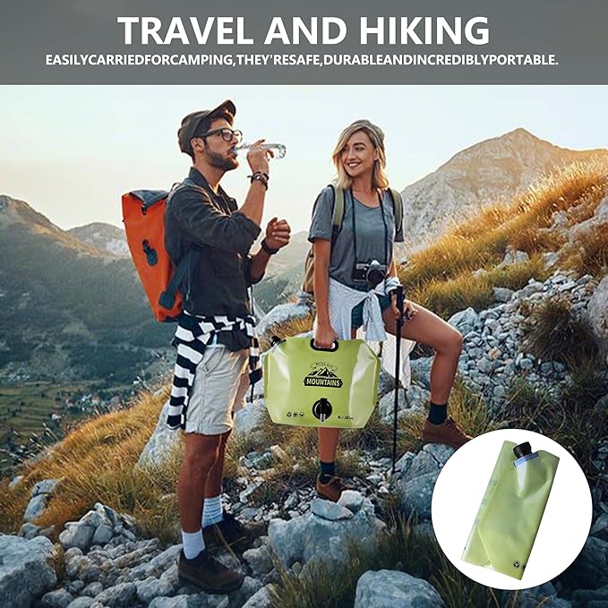 Collapsible 8L Water Storage Bag, BPA-Free Portable Folding Water Jug with Adjustable Faucet, Leakproof Emergency Water Bag for Camping, Hiking, Riding, Outdoor Sport (GREEN, 2)