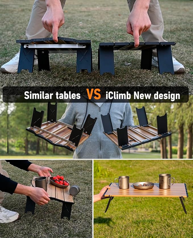 iClimb Ultralight Compact Mini Beach Picnic Folding Alu. Table with Carry Bag, Two Size (Nature - L)
