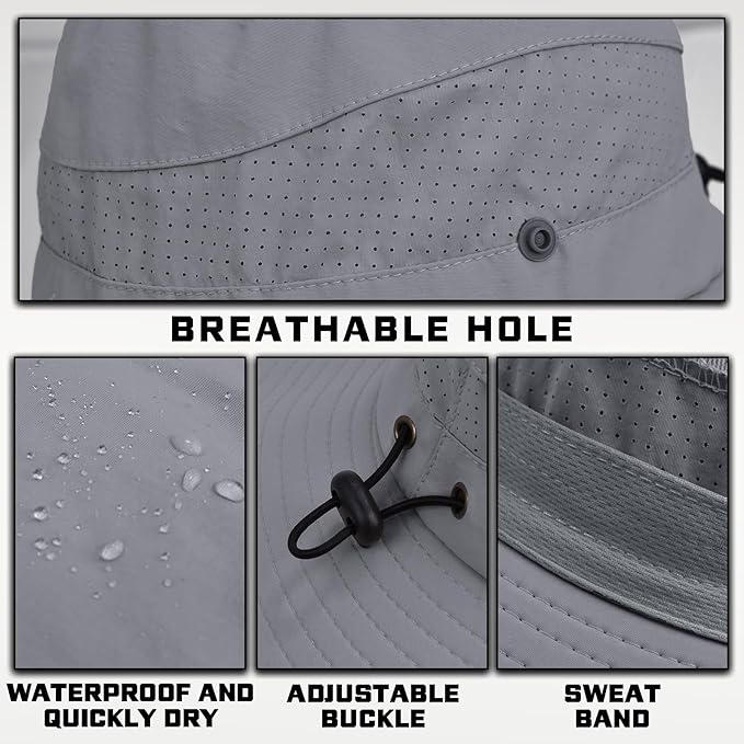 Sun Hats for Men Women, UPF50+ Protection Safari Hat,Wide Brim Fishing Hat with Neck Flap,Bucket Hats for Beach Hiking