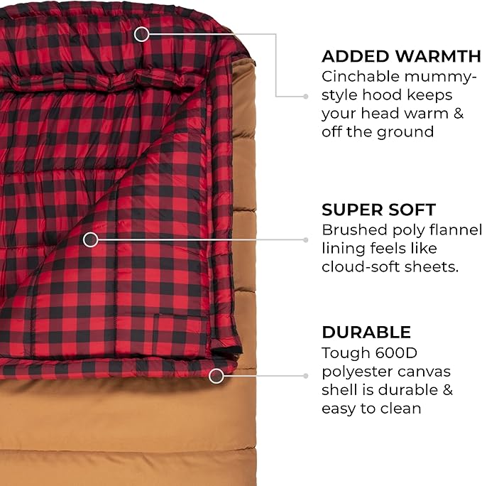 TETON Sports Deer Hunter -35F and 0F Degree Sleeping Bag. Warm and Comfortable Camping Sleeping Bags, Teton Tough Canvas Shell for Camping, Hunting, and Cold Weather