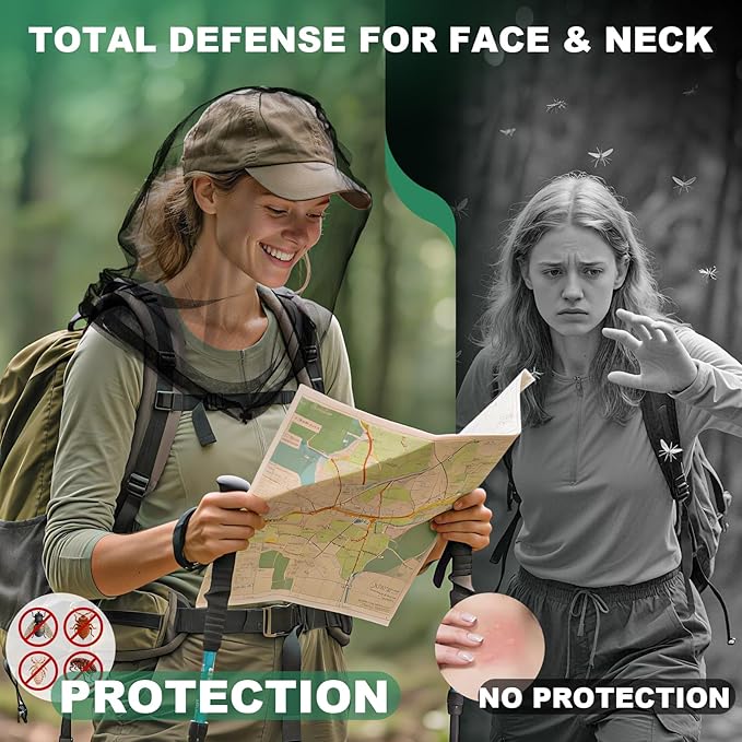 2 Pack Premium Mosquito Head Nets with Drawstring, Breathable Ultra Large Bug Net for Head, Mosquito Net Hat for Men and Women, Universal Fit for Hats, Essential for Outdoor Activities Black