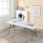 BTEXPERT Plastic Folding Table Fold-in-Half 6 Ft 72"x29.5" Heavy Duty Portable Handle, Indoor Outdoor Picnic Camping Home Event Picnic Party Wedding Tailgating White