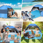 Large Easy Setup Beach Tent,Anti-UV Beach Shade Beach Canopy Tent Sun Shade with Extended Floor & 3 Mesh Roll Up Windows Fits 3-4 Person,Portable Shade Tent for Outdoor Camping Fishing
