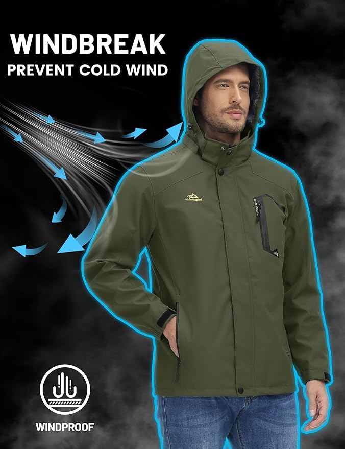 TACVASEN Men's Rain Jacket Lightweight Windbreaker with Hooded Water Resistant Outdoor Raincoat for Hiking Travel Camping