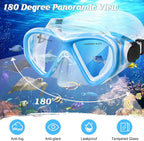 Kids Swim Goggles Snorkel Diving Mask for Boys Girls Ages 5-15, Two-Color Anti-Fog Swimming Goggles with Nose Cover