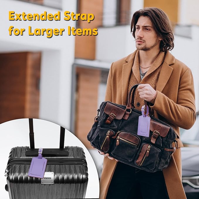 Travelambo 26 Pack Luggage Tags for Suitcases Privacy Protection Bag Tags Faux Leather Travel Accessories Essential, Classic Purple