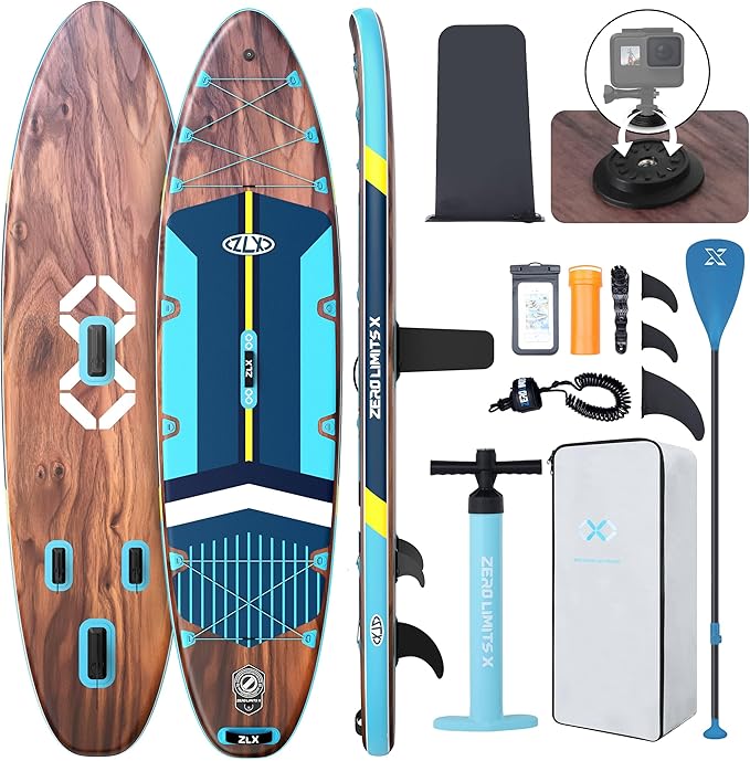 ZLX 11'6" Extra Wide Inflatable Stand Up Paddle Board SUP, Stable Non-Slip Deck Pad, Unique Fin System and Premium iSUP Accessories - Portable Backpack & Upgraded Pump for Adults, All Skill Levels