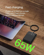 Belkin Portable Charger, 3-Port Laptop Power Bank 20000 mAh - USB-C & USB-A Ports, 65W iPhone Charger Fast Charging - MacBook, Apple iPhone 17, iPad, Samsung Galaxy S25, Nintendo Switch 2, etc - Black