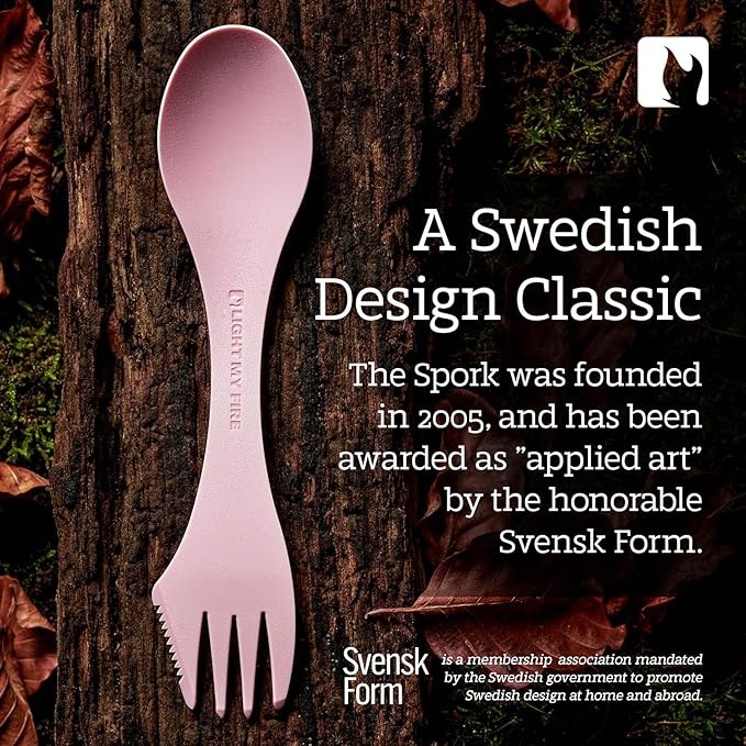 Light My Fire Spork Original 3-in-1 Camping Spoon Fork Knife Combo Reusable Travel & Camping Utensils Lunch Spork Outdoor Backpacking Hiking Picnic Utensil BPA Free, 2-Pack Green/Pink