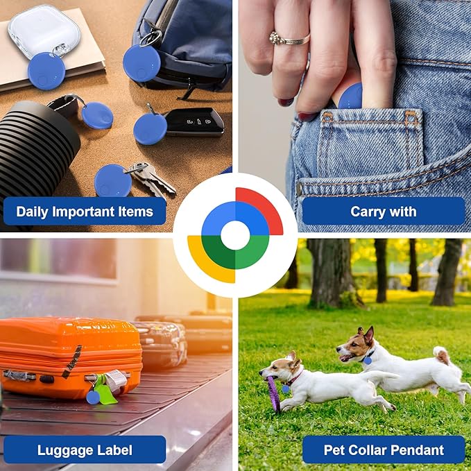 Tracker Tag for Android or iOS, Tracker Tags-4 Pack Smart Tag, Dual System Both iOS and Android Tracker Tags, Apple Find My or Google Find Hub App, Keys Finder Item Locator for Wallets (Blue)