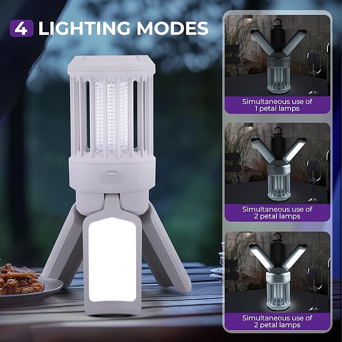GREEN MORE Portable Camping Lantern Foldable , 4 Light Modes Camping Lights Lightweight, Waterproof, for Indoor Outdoor Home Emergency Light Power Outages Hiking Hurricane,French Grey