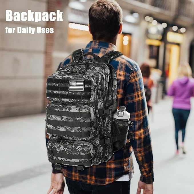 Military Tactical Backpack 25L Day Backpack for Men Molle Army 3 Days Assault Pack Bug Out Bag Water Resistant and Heavy Duty Hiking Treeking Rucksack - Black Digital Camo