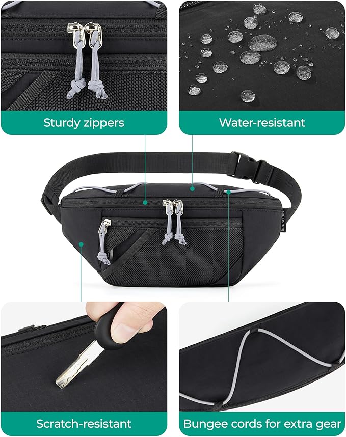 BAGSMART Large Capacity Fanny Packs for Women, Adjustable Fashion Waist Packs with Multiple Pockets, Durable Belt Bag for Traveling Workout Hiking, Black