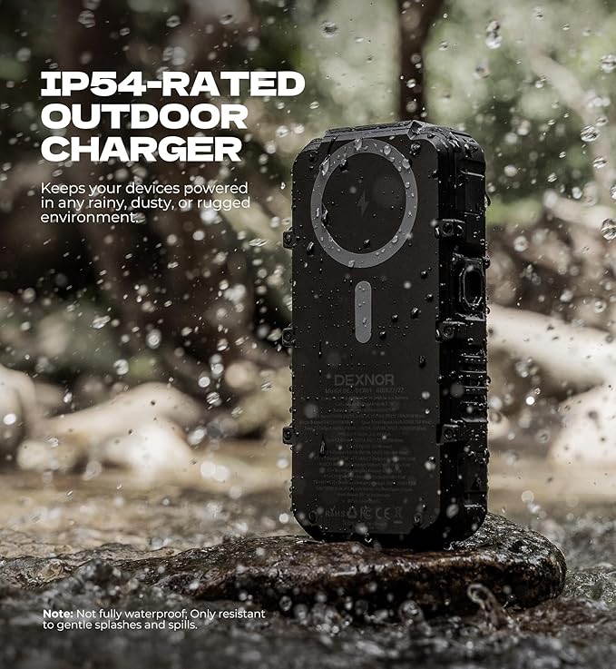 Dexnor Solar Charger Power Bank 27,000mAh, 65W PD3.0 & QC3.0 Fast Charging Powerbank External Battery Pack Portable Wireless Chargers with Flashlight and Carabiner, Compatible with MagSafe & Qi