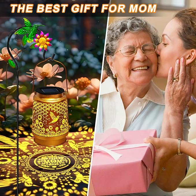 Hummingbird Solar Lanterns Outdoor Hanging Lantern Lights, Metal Waterproof Hummingbird Outdoor Decor for Garden Yard Backyard Porch,Garden Decor Birthday Gifts for Women Mon Grandma