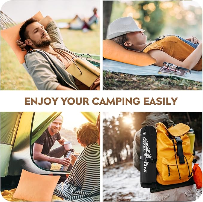 Small Shredded Memory Foam Pillow, Camping Pillow Travel Pillow - Compressible Medium Firm, Breathable Cover, Ideal Backpacking Hiking, Airplane and Car (Apricot Yellow, S)