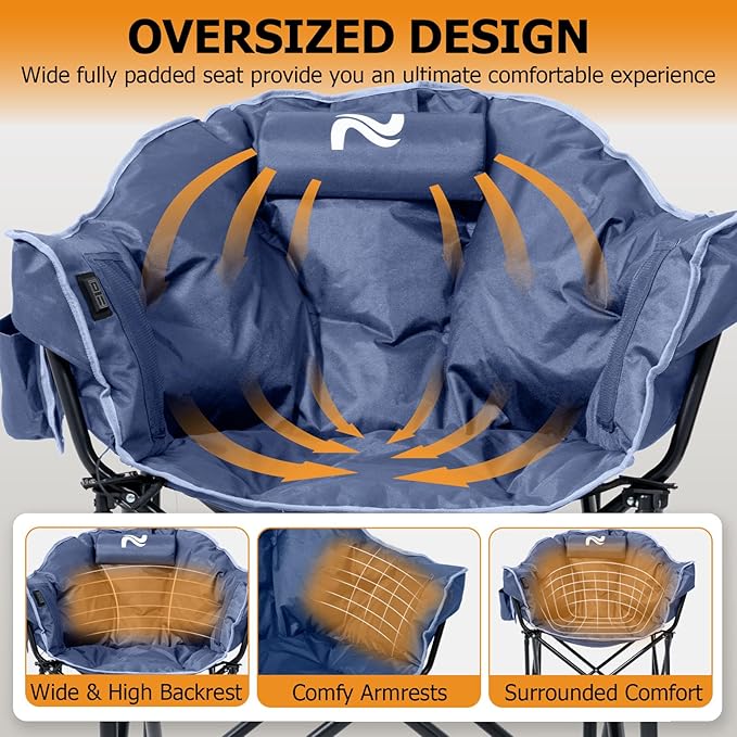 LILYPELLE Oversized Heated Camping Chair, Patio Lounge Chairs with 3 Heat Levels, Portable Folding Heated Chair Round Moon Saucer Folding Lawn Chair Outdoor Chair for Camping, Lounge Patio