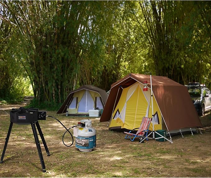 ONLYFIRE Portable Gas Burner with Adjustable Removable Legs, Propane Camping Stove for Backyard RV Tailgating Outdoor Cooking, works for Wok, Skillet, Frying Pan, Pot, 4FT Hose, 65000BTU, GS301