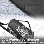 Waterproof Outdoor Blanket 82”X 55” Packable, Stadium Blankets for Camping with Sherpa Fleece Lining, Large Windproof Emergency Throw Mat for Garss Picnic Hiking Road Trip, Machine Washable, Black